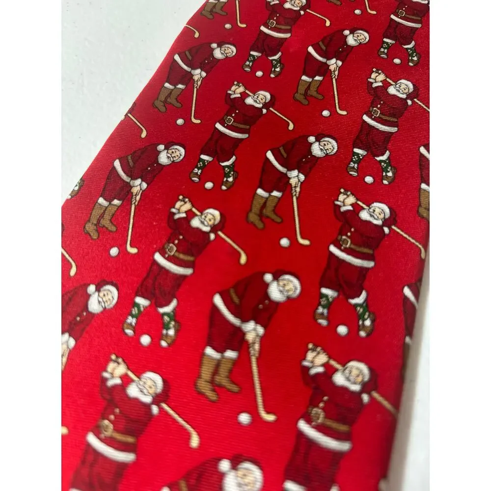 Santa Playing Golf Silk Necktie Holiday Traditions MMG Hallmark Christmas